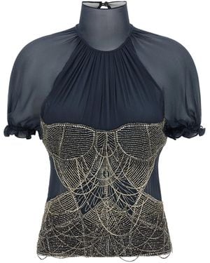 The Attico Jewel Embroidery Top - Blue