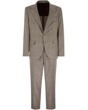 Brunello Cucinelli Prince Of Wales Flannel Suit - Natural