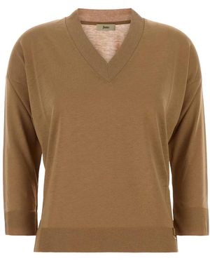 Herno Solid V Neck Jumper - Brown