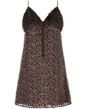 Saint Laurent Two-Tone Velvet Mini Dress - Brown