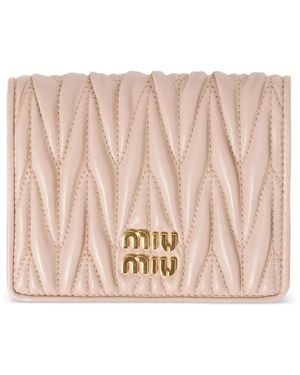 Miu Miu Small Matelassé Nappa Leather Wallet With Snap Closure - Pink