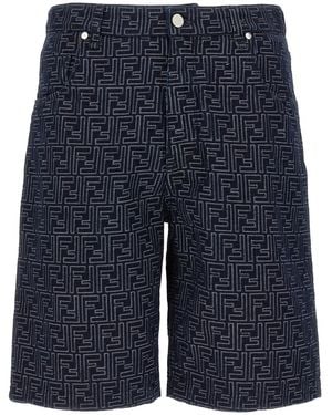 Fendi Bermuda Jeans Jacquard Ff - Blue