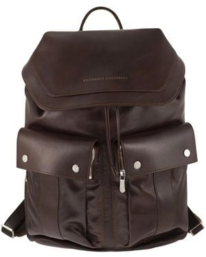 Brunello Cucinelli Leather Backpack With Utility Pockets - Brown