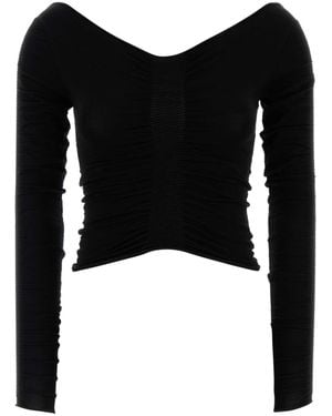 Alexander Wang Ls Wide V Neck Ruched Pullover - Black