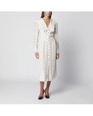 Alessandra Rich Cream Silk Midi Dress With Burgundy Polka Dots - White