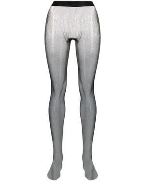 Wolford Fishnet Semi-Sheer Tights - Grey