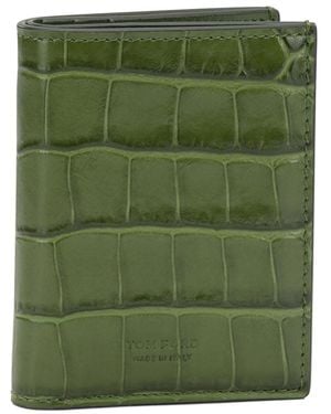 Tom Ford Foldable Crocodile-Print Cardholder - Green