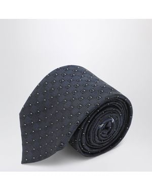 Ferragamo Dark Gancini Silk Jacquard Tie - Blue