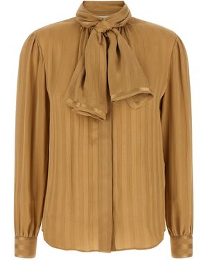 Saint Laurent Lavallière Neck Blouse - Brown