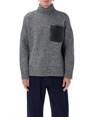 JW Anderson High Neck Knit Leather Patch - Grey