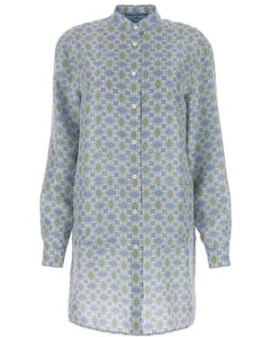 Prada Printed Silk Shirt Dress - Blue