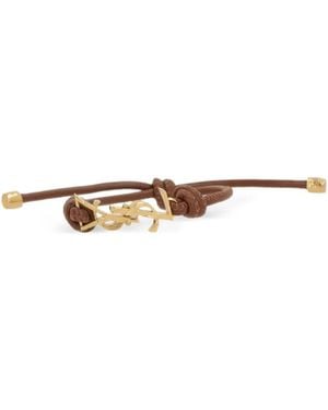 Saint Laurent Leather Cassandre Bracelet - White