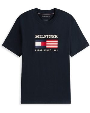 Tommy Hilfiger Dark T-Shirt With Big Flag Print - Blue
