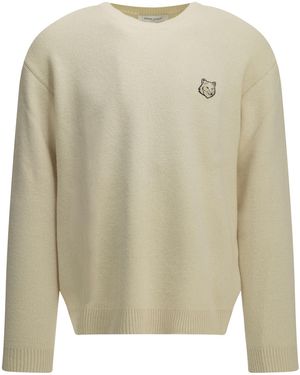 Maison Kitsuné Maison Kitsuné "Fox Head Milano" Crew-Neck Sweater - Natural