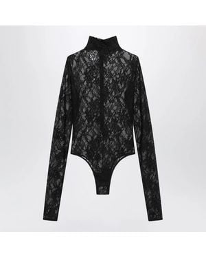 ANDAMANE Semisheer Lace Turtleneck Bodysuit - Black