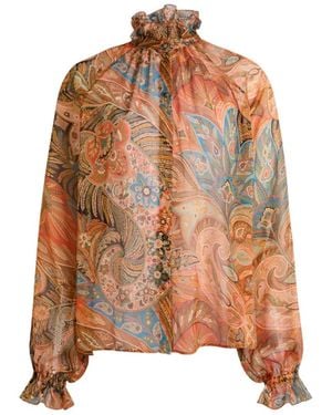 Etro Paisley Ruffle Button Blouse - Brown
