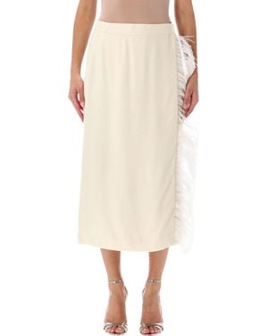 Alberta Ferretti Feather-Trim Midi Skirt - Natural