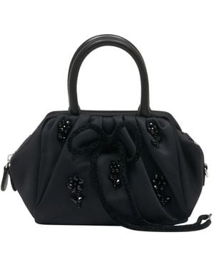 Simone Rocha Mini Gathered Top Handle Bag W/ Emb - Black