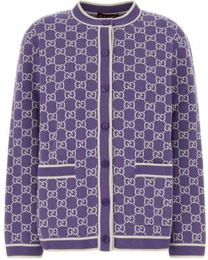 Gucci Embroidered Cotton Cardigan - Purple