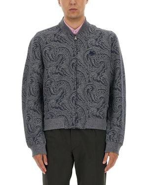 Etro Jacquard Bomber Jacket With Logo - Gray