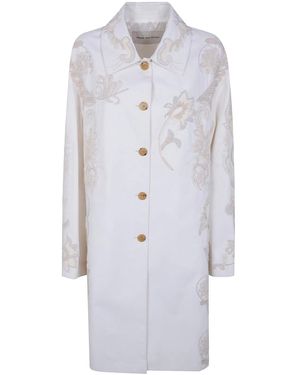 Dries Van Noten "Rondero" Embroidered Single Braisted Coat - White