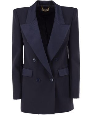 Elisabetta Franchi Double-Breasted Blazer With Peak Lapels And Decorative Stitching - Blue