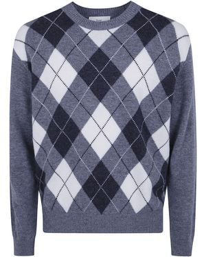 DUNST Argyle Crew Neck Jumper - Blue