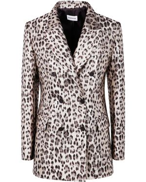 P.A.R.O.S.H. Double-Breasted Leopard Print Blazer With Textured Finish - Black