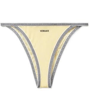 Versace Bikini Bottoms With Embroidered Logo - Natural