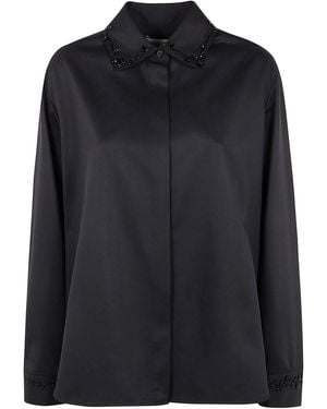 Golden Goose "Journey W's" Pyjama Shirt With Patch Pockets And Designed Edges Palma W Embroidery - Black
