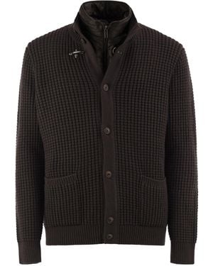 Fay Wool Cardigan With Removable Padded Gilet - Black