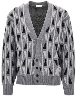 Versace Jacquard Wool And Cashmere Cardigan - Grey