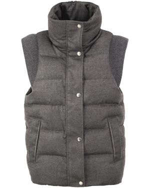Peserico Padded Gilet With High Neck And Lurex Knit Details - Grey