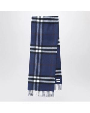 Burberry Cashmere Scarf With A Checked Pattern - Blue