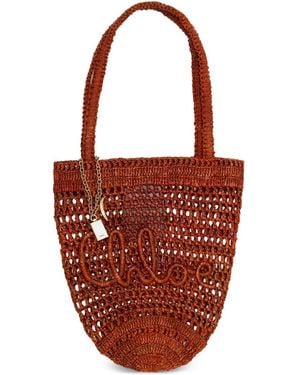 Chloé Chloe Small Summer Banana Raffia Tote - Red