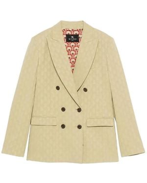 Etro Double-Breasted Fitted Paisley-Motif Blazer - Natural