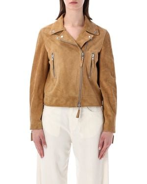 S.W.O.R.D Classic Biker Suede Leather Jacket - Natural