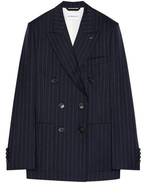 Givenchy Pin-Striped Wool Double-Breasted Jacket - Blue
