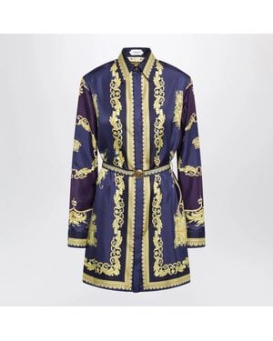 Versace Eggplant Chemisier Mini Dress With Baroque Print - Blue