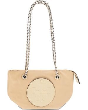 Tory Burch Chain Tote Bag With Logo Patch - Natural