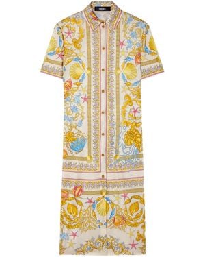 Versace Underwater Barocco Fitted Midi Shirt Dress - Multicolor