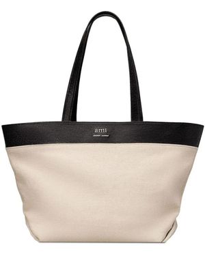 Ami Paris East West Logo Tote Bag - Natural
