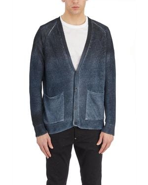 Avant Toi Shadows V-Neck Cardigan - Blue