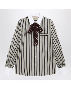 Valentino Striped Shirt With Silk Bow - Black