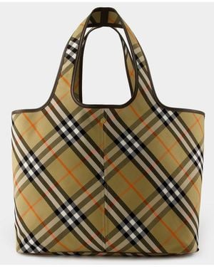 Burberry Embroidered Canvas Medium Check Shopping Bag - Metallic