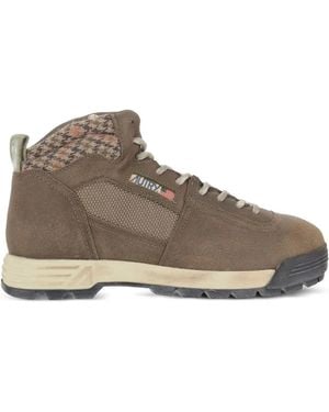 Autry Mid-Top Sneakers With Houndstooth Ankle Panel - Brown