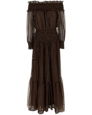 Self-Portrait Self Portrait Georgette Off Shoulder Maxi' Dress - Brown