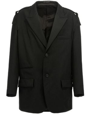 Yohji Yamamoto Single-Breasted Blazer With Strap Detail - Black