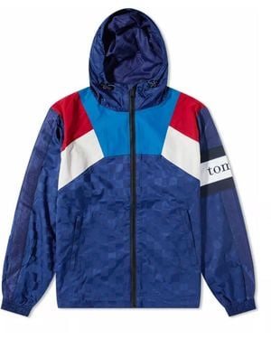 Tommy Hilfiger Checkerboard Colour-Blocked Hooded Track Jacket - Blue