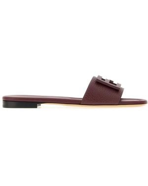 Fendi Baguette Leather Slippers - Purple